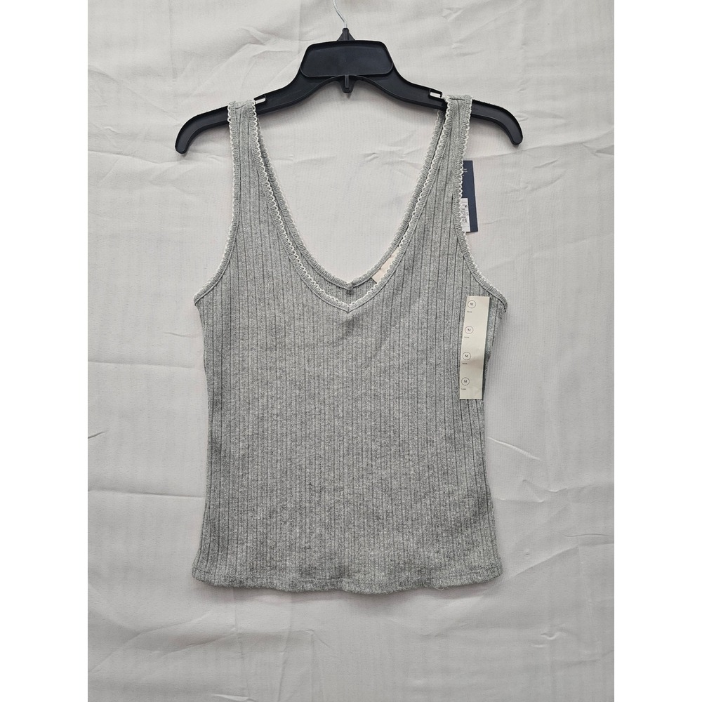 Universal Thread Womens Ribbed V-Neck Tank Top Heather Gray Lace Trim Size M NEW